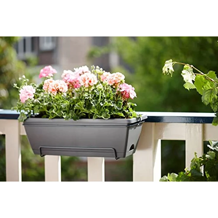 elho Barcelona Allin1 50 - Übertopf für Balkon & Außen - 100% recyceltem Plastik - Ø 49.5 x H 18.5 cm - Schwarz/Anthrazit – Bild 5