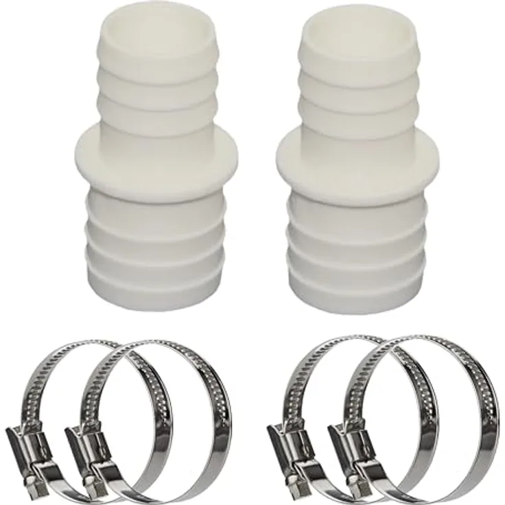 HAF 2x Schlauchverbinder 32mm x 38mm, Schlauchtülle x Schlauchtülle mit Edelstahlschellen, PN2,5 für Poolfittings & Bewässerung, Weiß