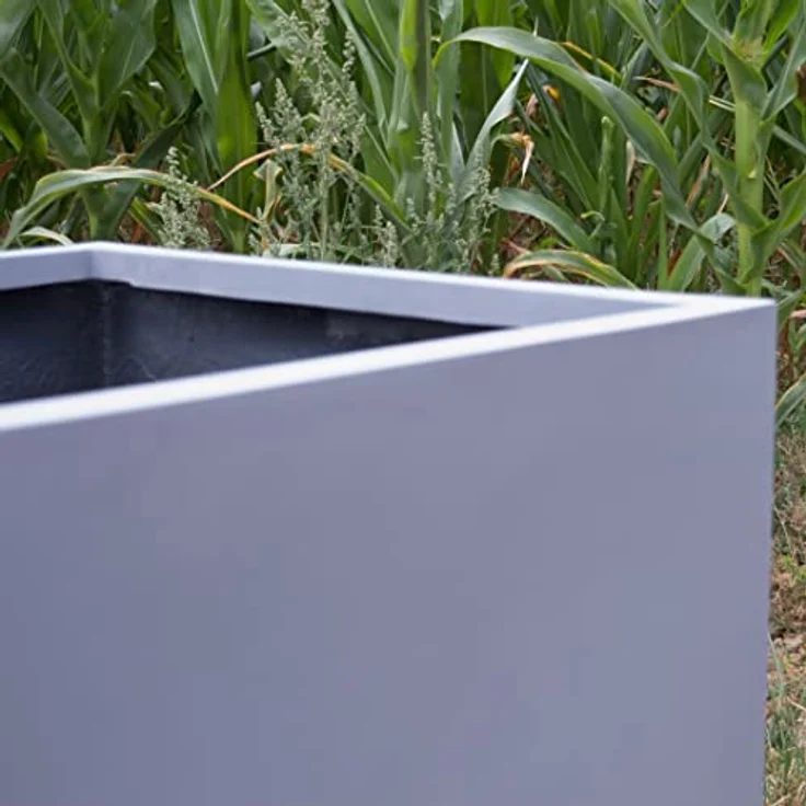 Elegant Einrichten Pflanzkübel Fiberglas quadratisch 50x50x50 cm grau, wasserdicht und frost sicher – Bild 3