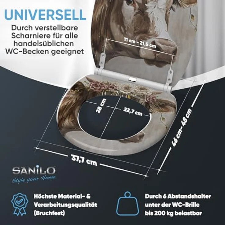Sanilo WC Sitz Top Fix Berta, mit Absenkautomatik, bruchfestem Holz und antibakterieller Beschichtung – Bild 5