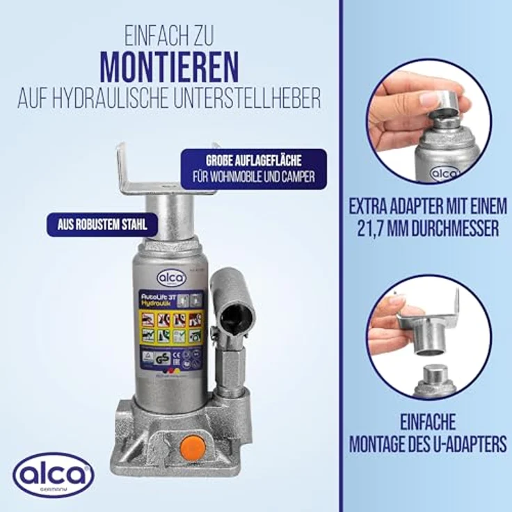 alca® Hydraulischer Wagenheber 3t U-Adapter, Traglast 3,0t, Hubhöhe 195–380 mm, silber-grau, inkl. Schutzadapter für empfindliche Fahrzeugteile – Bild 8