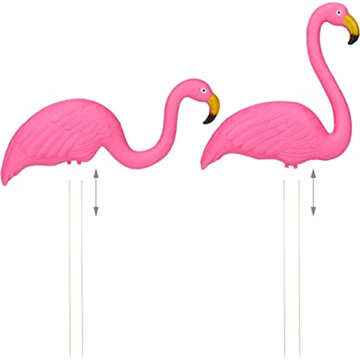 Relaxdays Flamingo Figur 2er Set, niedliche Gartendeko, tropisches Flair, Kunststoff, Metall, Dekofigur 2 Größen, pink – Bild 7