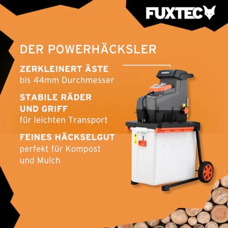 FUXTEC Elektro Gartenhäcksler FX-EGH2800B, Walzenhäcksler mit 2800W Leistung, zerkleinert Äste bis 44mm, leise 94 dB(A) mit 60L Auffangbox und Überlastschutzsystem – Bild 5