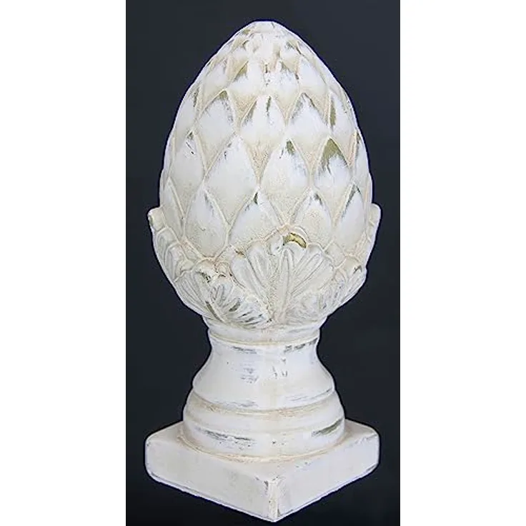 Flair Flower Dekoobjekt Zapfen Pinien-Zapfen auf Fuß, altweiß Creme, Shabby Landhaus-Optik, 25 cm, Keramik Gartenfigur