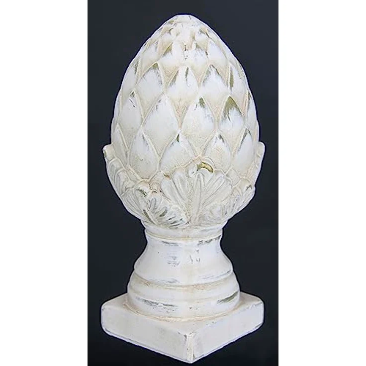 Flair Flower Dekoobjekt Zapfen Pinien-Zapfen auf Fuß, altweiß Creme, Shabby Landhaus-Optik, 25 cm, Keramik Gartenfigur – Bild 1