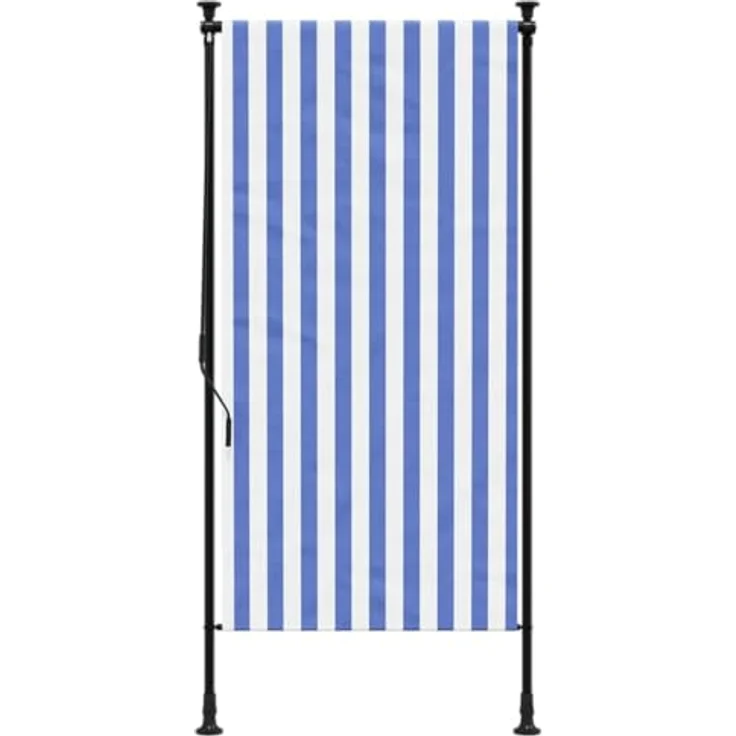 vidaXL Außenrollo, Senkrechtmarkise mit Kurbel, Einziehbar Sichtschutz für Terrasse Balkon, Sonnenschutzrollo, Blau Weiß 120x270cm Stoff Stahl – Bild 3