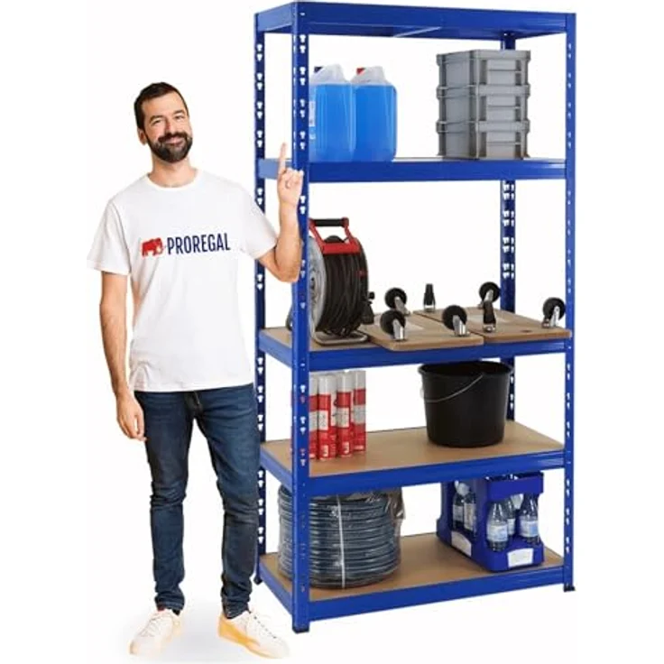 Proregal Schwerlastregal Tiger, 180 x 90 x 45 cm, 5 Böden, Traglast 265 kg pro Boden, Steckmontage, Blau – Bild 6