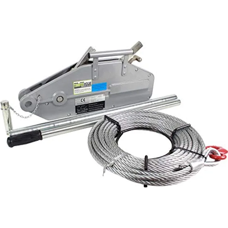 TRUTZHOLM Seilzug 1600kg Greifzug Forstseilwinde mit 20m Spezialseil, Aluminiumgehäuse und gummiertem Handgriff