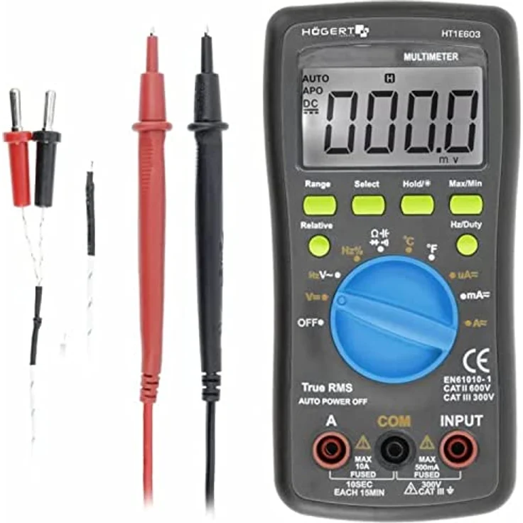 HÖGERT TECHNIK Digitales Multimeter HT-145, TRUE RMS, Temperaturmessung bis 1000°C, LCD mit Hintergrundbeleuchtung, kompakt & präzise für Elektro, Werkstatt und Kfz – Bild 4