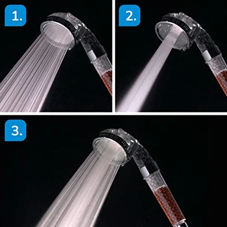 Aquadon Shower Hero – wassersparender Duschkopf mit Mineralsteinen – Duschbrause mit 3 Wasserstrahl-Einstellungen – druckerhöhender Sparduschkopf mit Filter-Funktion für weiches Wasser – Bild 3