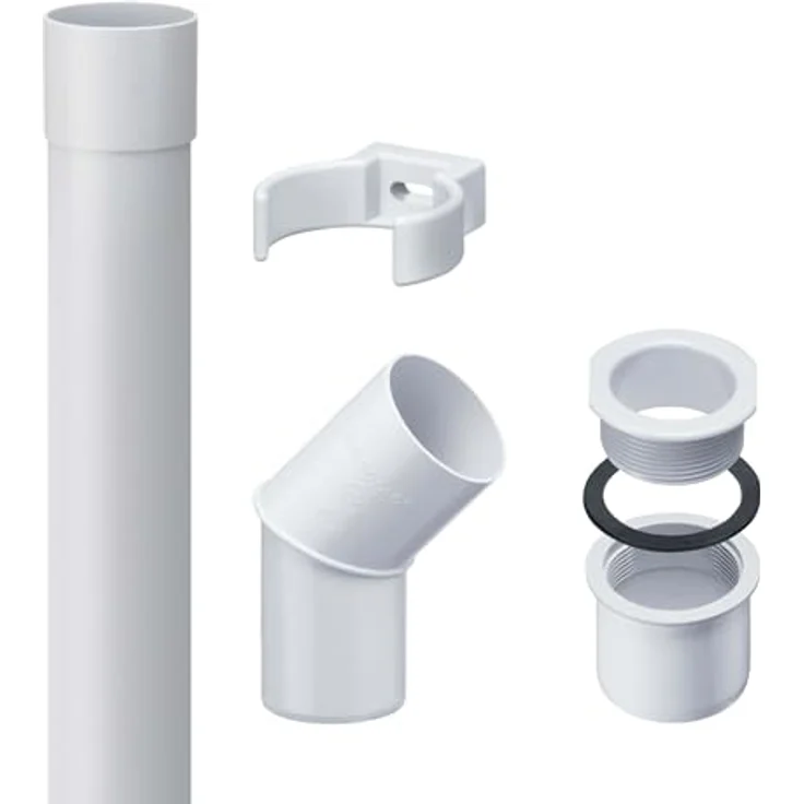 INEFA Fallrohr Set PVC DN 50, 2m, weiß, witterungsbeständig mit einfacher Montage und Zubehör für optimale Dachentwässerung – Bild 1