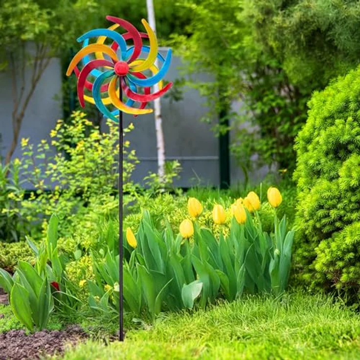 Spetebo Metall Windrad bunt - Ø 38 cm/Höhe 140 cm - Deko Windspiel Windmühle Gartenstecker – Bild 8