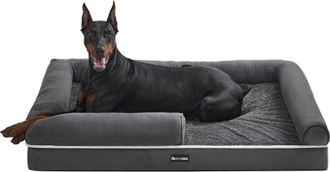 Feandrea Orthopdisches Hundebett, Hundekissen, Hundekorb, weiche  Polsterung, erhhte Rnder, abnehmbar und waschbar, 120 x 85 x 20 cm,  rutschfeste Unterseite, dunkelgrau: Tests, Infos & Preisvergleich