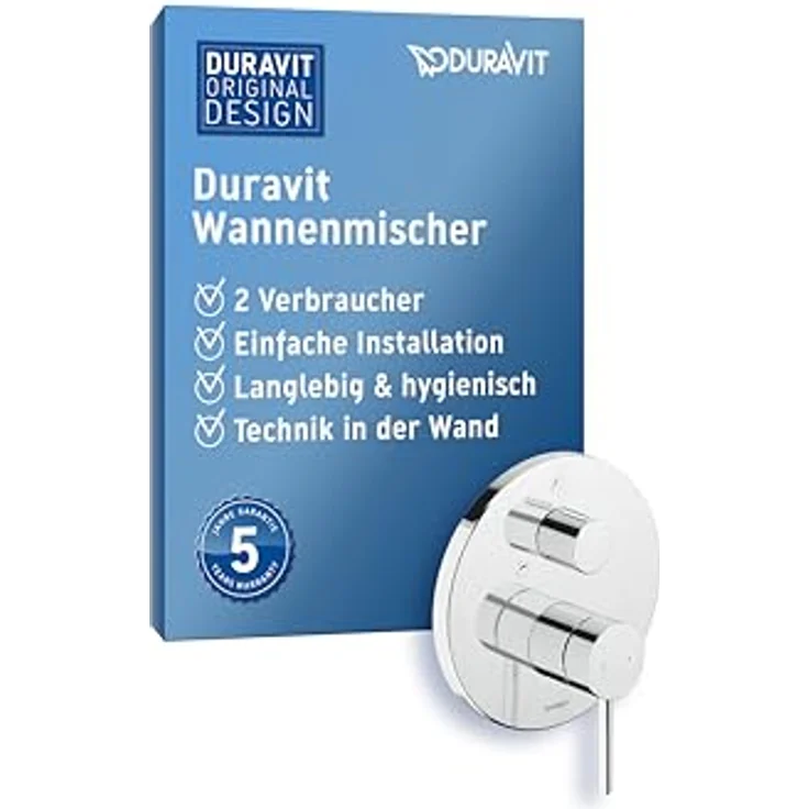 Duravit Circle Einhebel-Wannenmischer, Unterputz, Chrom, präzise Steuerung von Wassermenge und -temperatur, reinigungsfreundliches Design – Bild 1