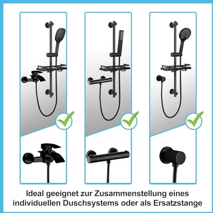 Görbach Duschset Edelstahl Duschstange 70cm, Schwarz mit flexibler Höhenverstellung und drehbarer Handbrausehalterung – Bild 5