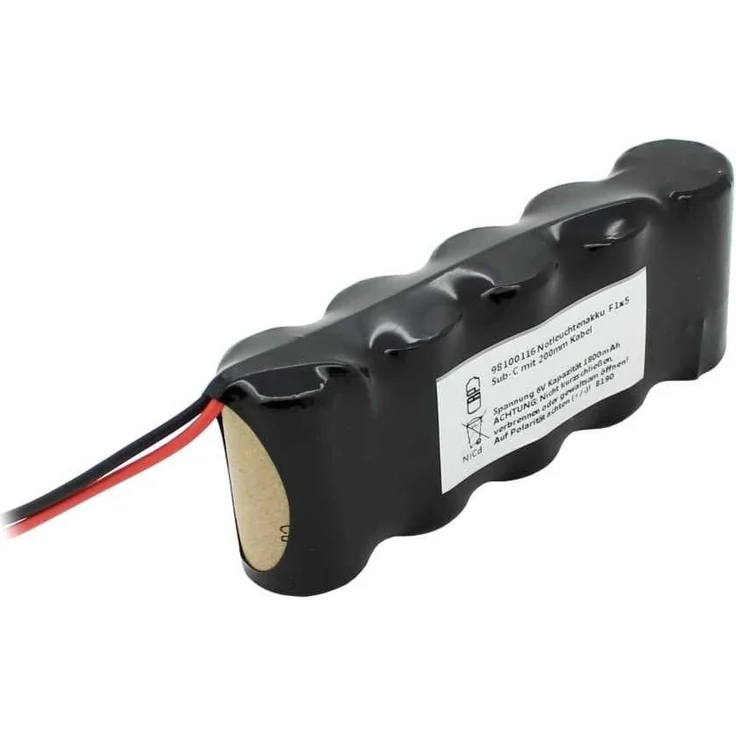 AccuCell Notleuchtenakku NiCd 6V 1800mAh F1x5 Sub-C, 200mm Kabel, geeignet als Ersatz für 6V Akku
