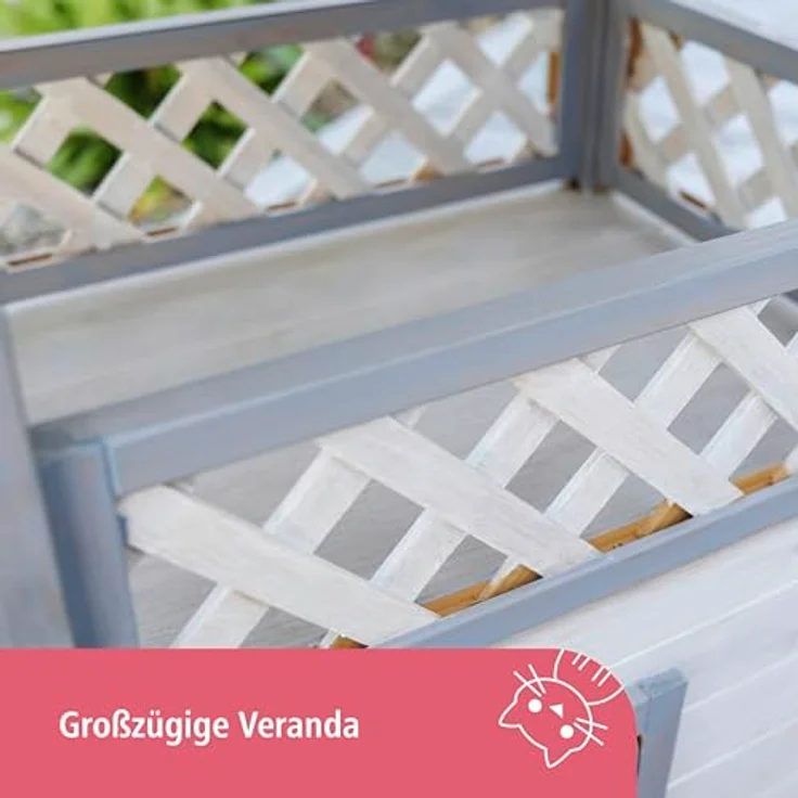 Kerbl Katzenhaus Lodge Ontario, 2-stöckig mit Schwingtüre und Bitumendach, wetterfest 77 cm x 50 cm x 73 cm – Bild 5