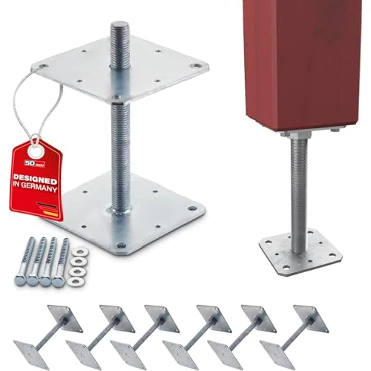 SO-TECH® Pfostenträger Stützträger M24, höhenverstellbar, feuerverzinkter Stahl, wetterfest, 160 x 160 x 250 mm, 6 Stück – Bild 2