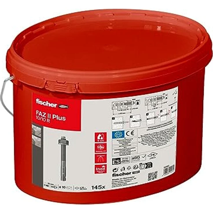 fischer Bolzenanker FAZ II Plus 10/10 R im Eimer, Schwerlastanker mit hoher Tragfähigkeit, Ankerbolzen für Befestigungen schwerer Lasten und Stahlkonstruktionen, Edelstahl, Seismik- & ETA-Zulassung – Bild 2