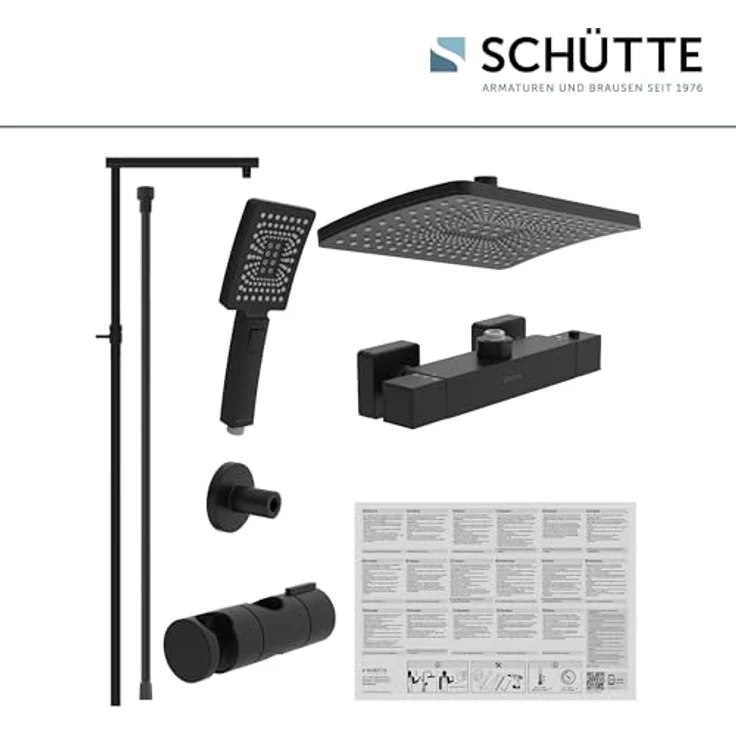 Schütte Duschsystem 'Trento' mit Thermostat schwarz eckig, Handbrause mit 3 Strahlarten – Bild 7