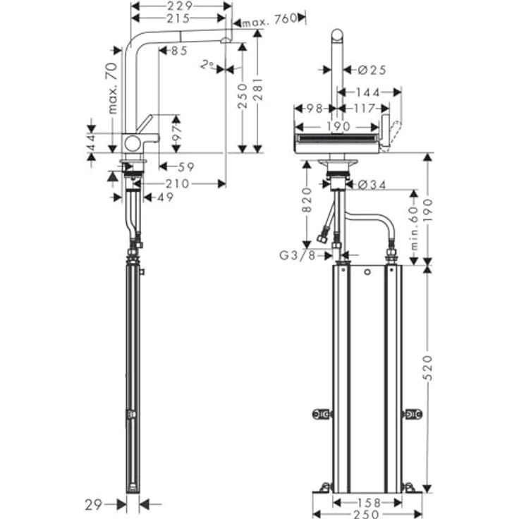 hansgrohe Küchenarmatur Aquno Select M81, Ausziehauslauf, 250 mm, Mattschwarz, mit ComfortZone und SatinFlow – Bild 2