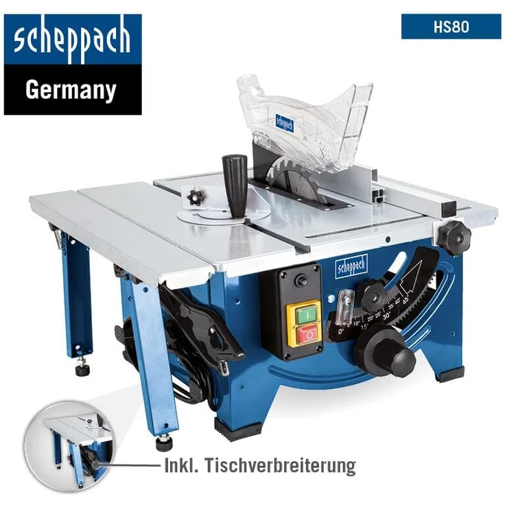 Scheppach Tischkreissäge HS80 (1200W, Sägeblatt Ø 210mm, Schnitthöhe 48mm, Tischgröße 525 x 400 mm) inkl. Längs- und Queranschlag – Bild 2