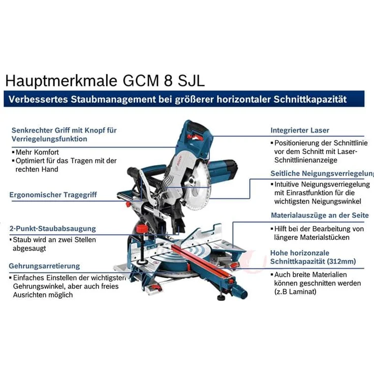 Bosch Kappsäge GCM 8 SJL inkl. Untergestell GTA 2600 Professional (0615990FV8) 312 mm horizontale Schnittkapazität 2-Punkt Staubabsaugung Tiefenanschlag – Bild 3