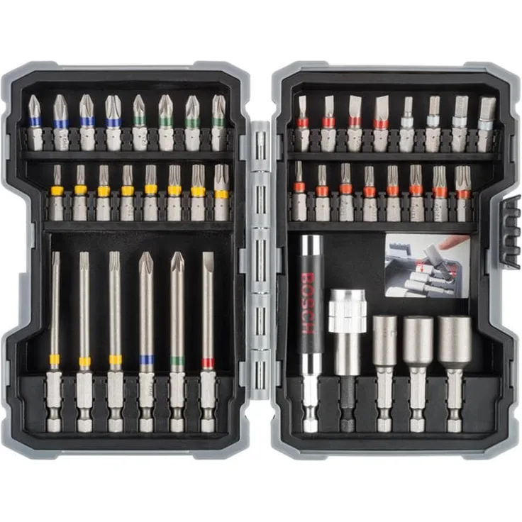 Bosch Professional Bit- und Steckschlüssel-Set 43-teilig, Schlitz, Kreuzschlitz Phillips, Kreuzschlitz Pozidriv, Innen-Sechskant, inkl. Schnellwechseluniversalhalter