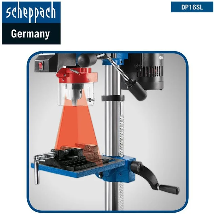 Scheppach Tischbohrmaschine DP16SL mit Schraubstock (550 W, Gusseisen-Kostruktion, 5 Geschwindigkeiten, Bohrfutter Spannbereich: 16mm, integrierter Laser, inkl. Schraubstock) - für Holz, Metall und alle gängigen Kuststoffe – Bild 4