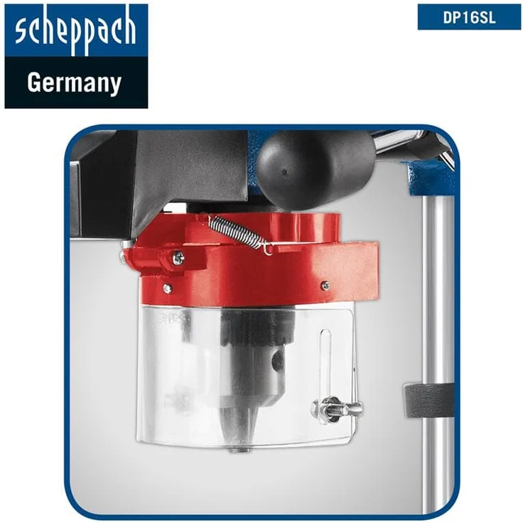 Scheppach Tischbohrmaschine DP16SL mit Schraubstock (550 W, Gusseisen-Kostruktion, 5 Geschwindigkeiten, Bohrfutter Spannbereich: 16mm, integrierter Laser, inkl. Schraubstock) - für Holz, Metall und alle gängigen Kuststoffe – Bild 2