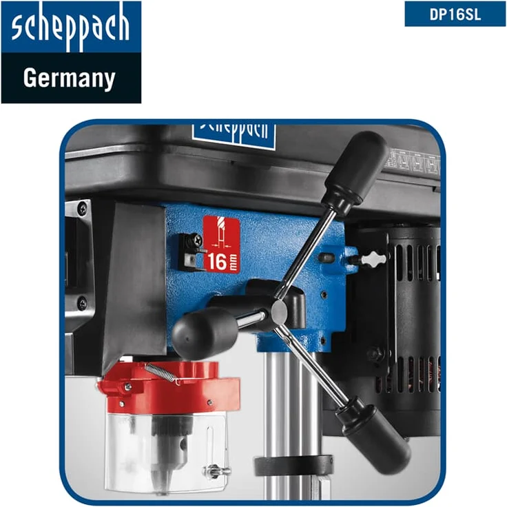 Scheppach Tischbohrmaschine DP16SL mit Schraubstock (550 W, Gusseisen-Kostruktion, 5 Geschwindigkeiten, Bohrfutter Spannbereich: 16mm, integrierter Laser, inkl. Schraubstock) - für Holz, Metall und alle gängigen Kuststoffe – Bild 3