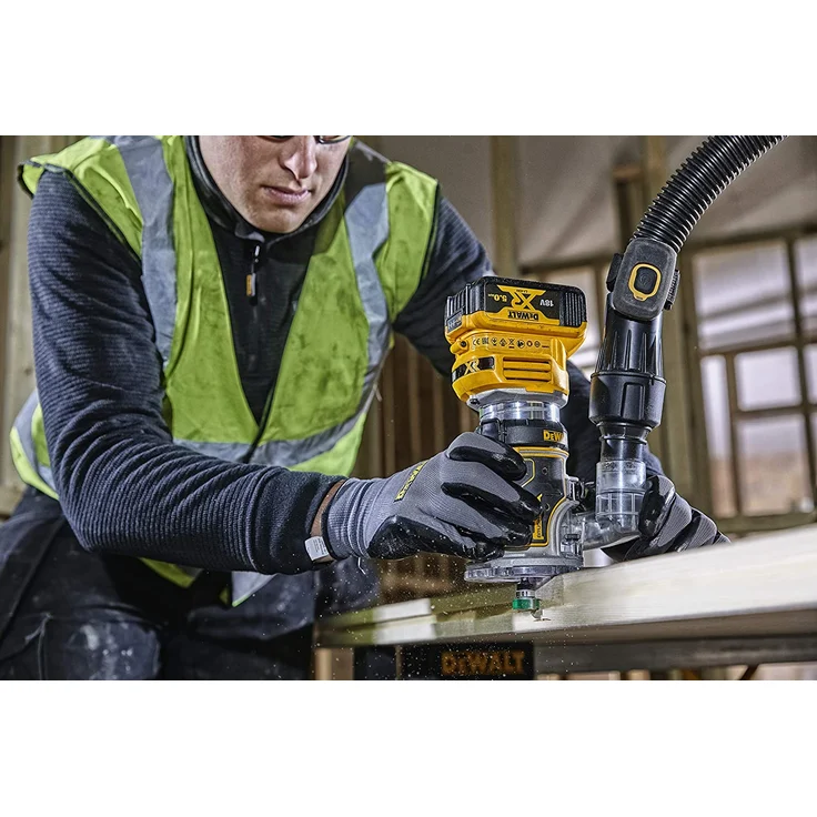 DeWalt Akku-Oberfräse DCW604NT-XJ 18 V, 2 Stück Fräsmodul, Parallelanschlag, Absaugadapter, Grundplatte, TSTAK-Box VI ohne Akku und Ladegerät – Bild 4