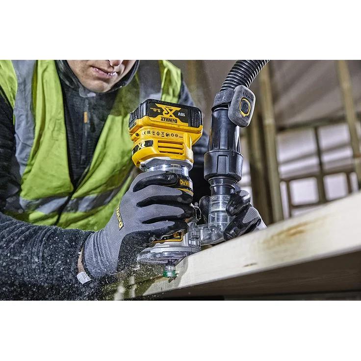 DeWalt Akku-Oberfräse DCW604NT-XJ 18 V, 2 Stück Fräsmodul, Parallelanschlag, Absaugadapter, Grundplatte, TSTAK-Box VI ohne Akku und Ladegerät – Bild 7