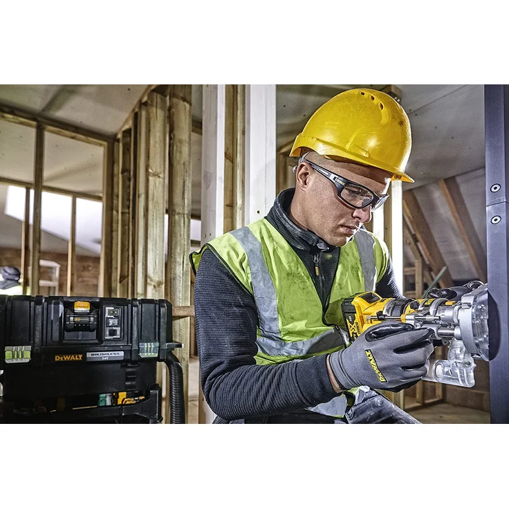 DeWalt Akku-Oberfräse DCW604NT-XJ 18 V, 2 Stück Fräsmodul, Parallelanschlag, Absaugadapter, Grundplatte, TSTAK-Box VI ohne Akku und Ladegerät – Bild 6