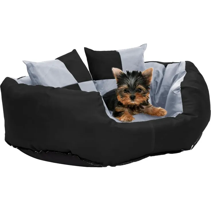 vidaXL Wendbares & waschbares Hundekissen Grau und Schwarz 65x50x20 cm