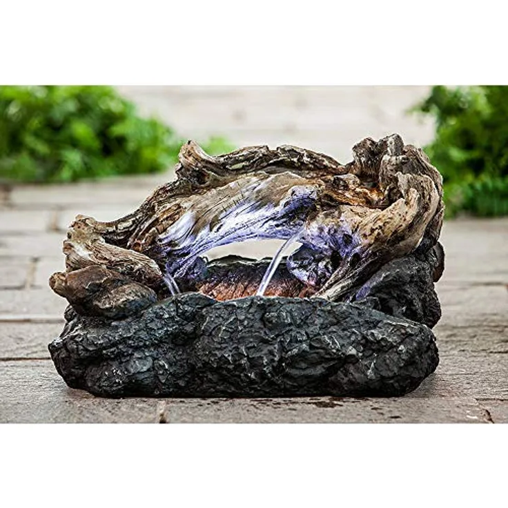 Heissner Terrassenbrunnen mit Holzoptik mit LED Höhe 33 cm