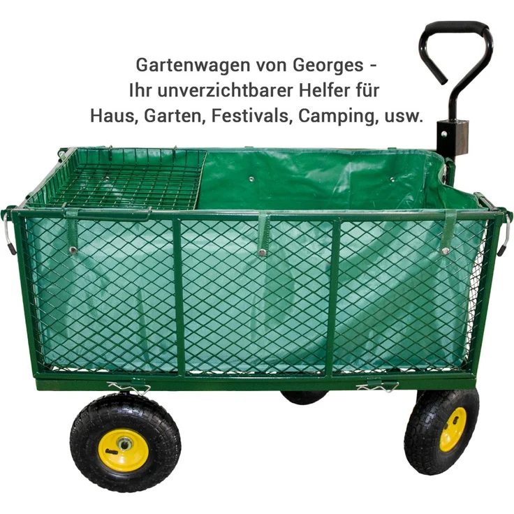 Georges Handwagen, Gartenwagen, Bollerwagen, Transportwagen bis 550Kg belastbar - Luftbereifung - herausnehmbare Innenplane – Bild 2