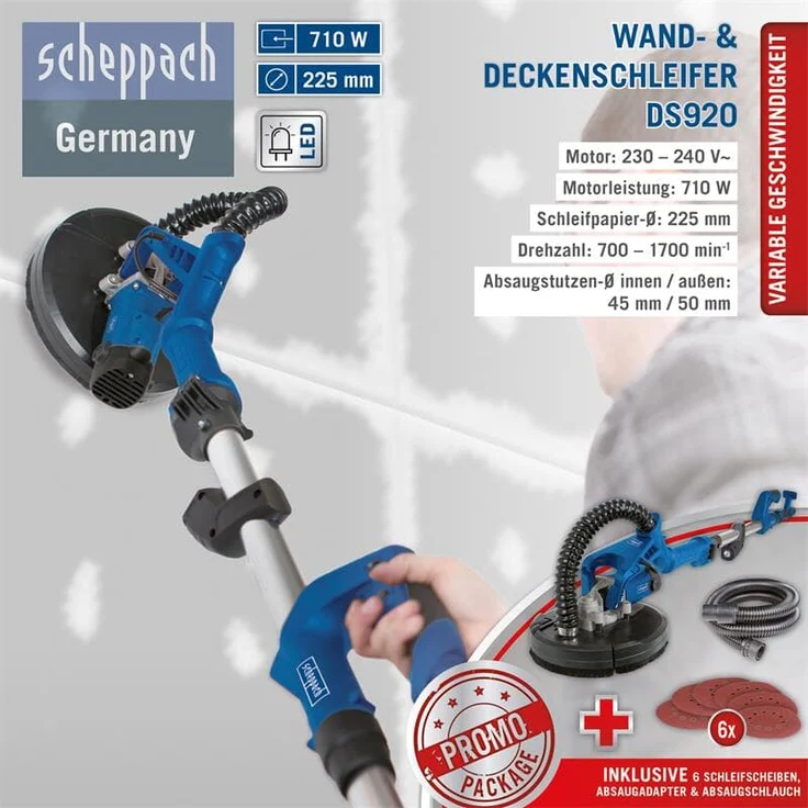 Scheppach Wand- und Deckenschleifmaschine DS920 Winkelschleifer – Bild 10