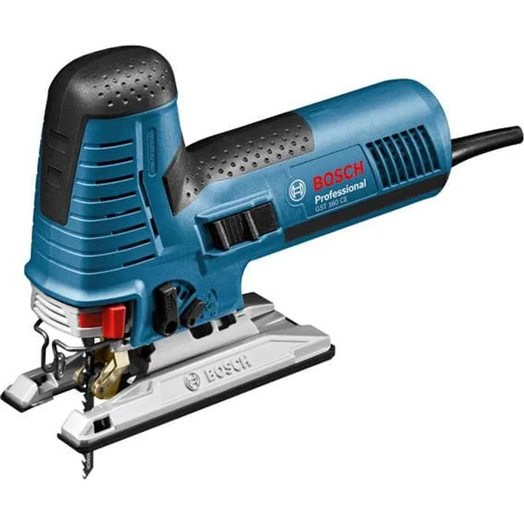 Bosch Professional Stichsäge GST 160 (800 Watt, Schnitttiefe in Holz: 160 mm, 3x Sägeblatt, Spanreißschutz, Staubabsaugungs-Set, in L-BOXX)