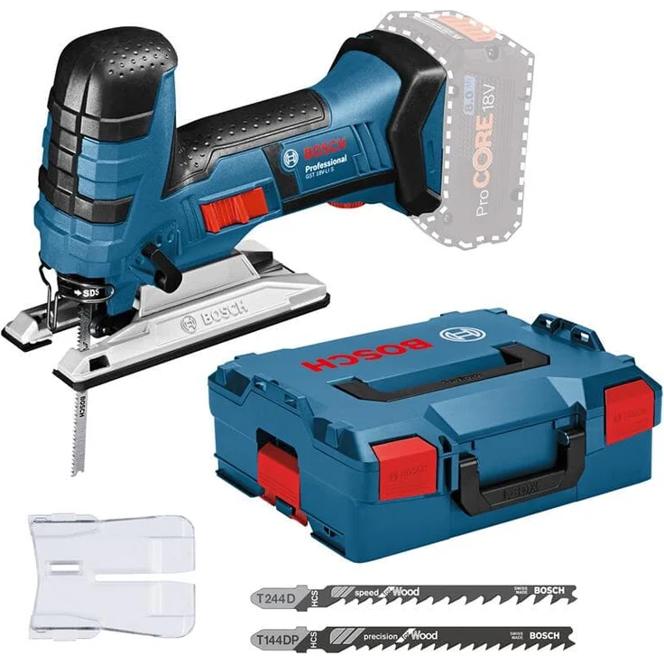 Bosch Professional 18V System Akku Stichsäge GST 18 V-LI S (Stabversion, Schnitttiefe in Holz-Alu-Metall: 120-20-8 mm, 3 Stichsägeblätter, Spanreißschutz, ohne Akkus und Ladegerät, in L-BOXX) – Bild 1