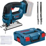 Bosch Professional 18V System Akku Stichsäge GST 18 V-LI B (Bügelversion, Schnitttiefe in Holz-Alu-Metall: 120-20-8 mm, 3 Stichsägeblätter, Spanreißschutz, ohne Akkus und Ladegerät, in L-BOXX)