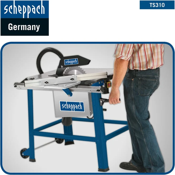 Scheppach Tischkreissäge TS310-230V | 2200 W | Sägeblatt- 315mm | Schnitthöhe 83 mm | inkl. Tischverbreiterung, 2. Sägeblatt, Führungsschiene und Schiebeschlitten | schwenkbar bis 45° – Bild 2