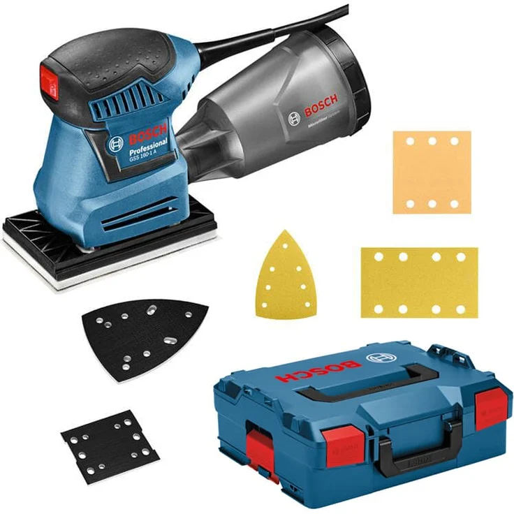Bosch Professional Schwingschleifer GSS 160-1 A Multi (180 Watt, 1,6 mm Schwingkreis-Ø, in L-BOXX) 24000 U-min 12000 U-min Klett-Fix-System Staubabsaugung – Bild 1