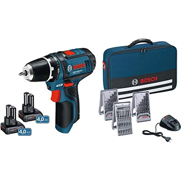 Bosch Professional GSR 12V-15 (2 x 4,0 Ah) + 39 tlg. Zubehör-Set – Bild 1