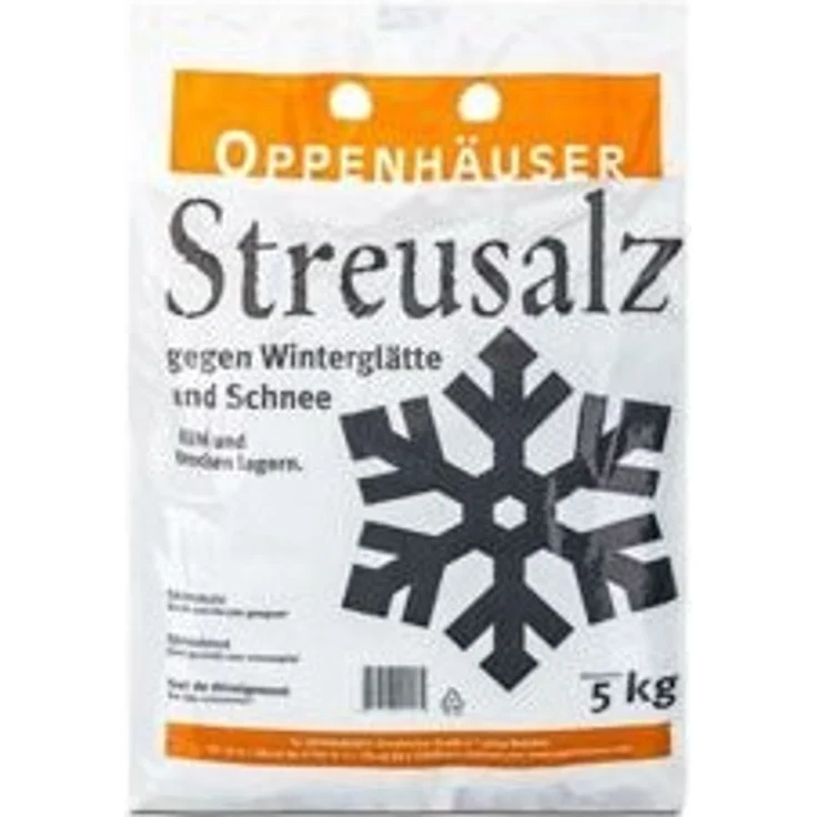 Oppenhäuser Streusalz, 5 kg Sack, Streugut zur Beseitigung von Eis und Schnee, rutschfreie Gehwege und Straßen – Bild 1