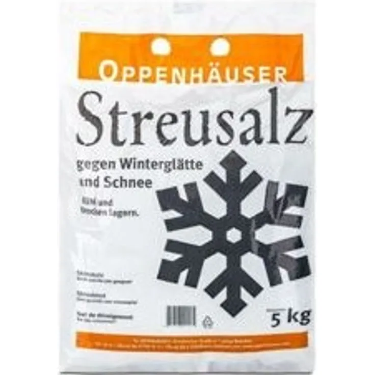 Oppenhäuser Streusalz, 5 kg Sack, Streugut zur Beseitigung von Eis und Schnee, rutschfreie Gehwege und Straßen