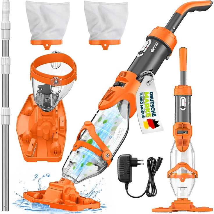 tillvex Poolsauger Orange/Anthrazit, kabelloser elektrischer ...