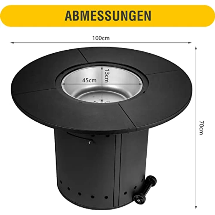 Meateor Feuertisch Ambiente, runder Gartentisch mit Kohlewanne und Grillfunktion, Stahl-Werkstoff, schwarz - Preisvergleich – Bild 2