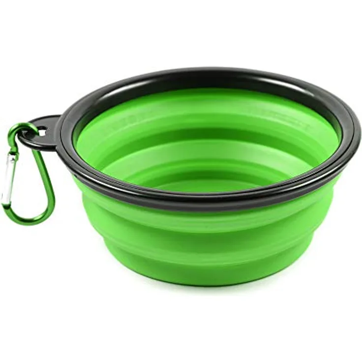 PhoneNatic Faltbarer Silikon-Hundenapf in grün, Reisenapf für Hunde und Katzen mit Karabiner, S, grün, 350 ml