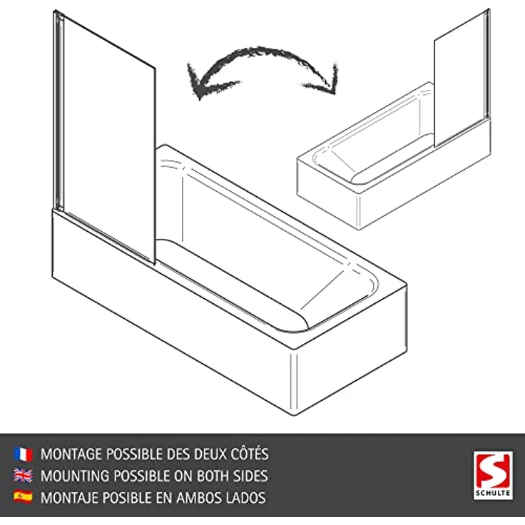 Schulte Duschwand für Badewanne 70 x 130 cm, 5 mm Sicherheitsglas ESG Dekor Atelier 1, Schwarz-matt, beidseitig schwenkbar – Bild 3